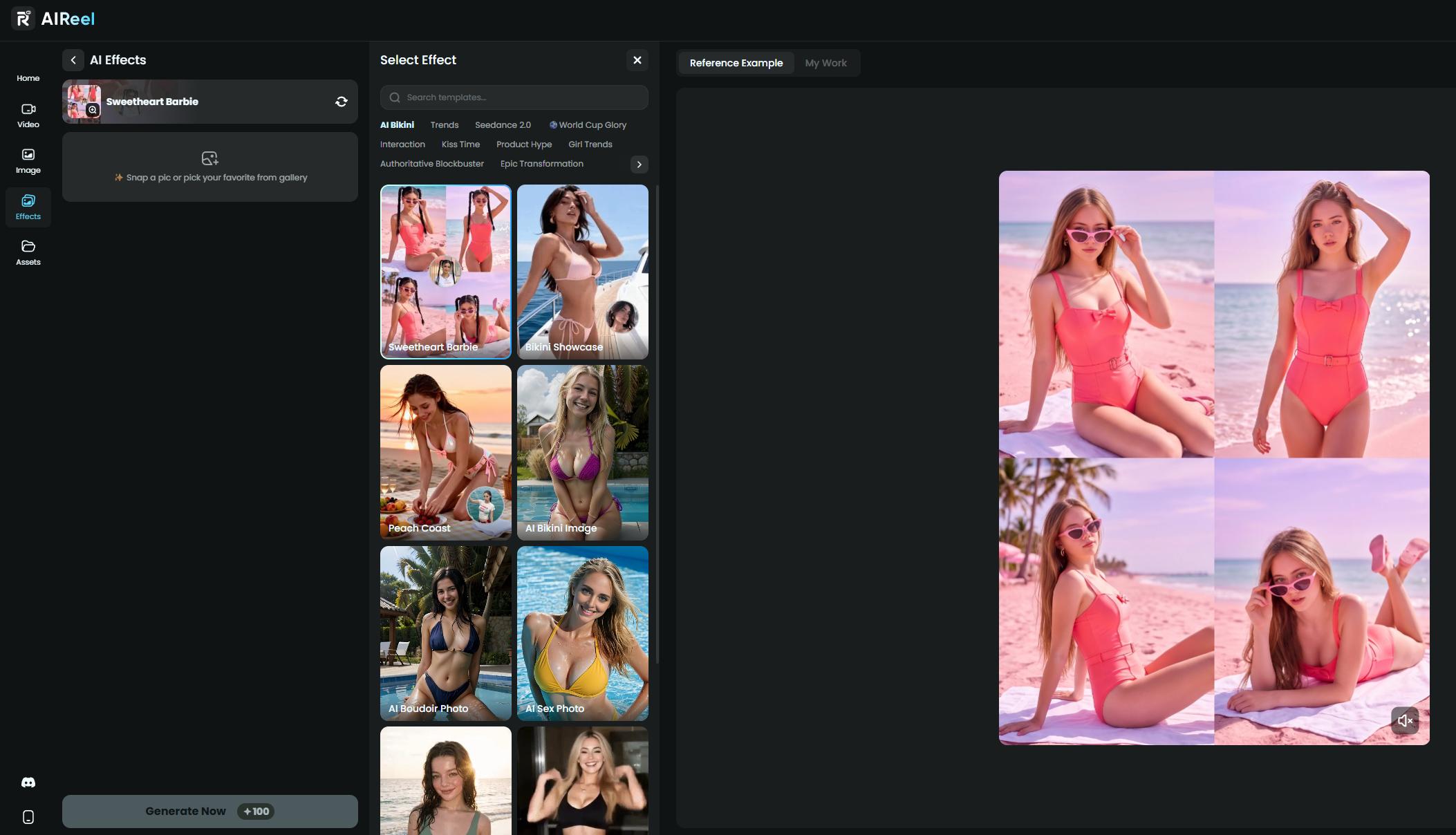 AIReel ai bikini generator creation page
